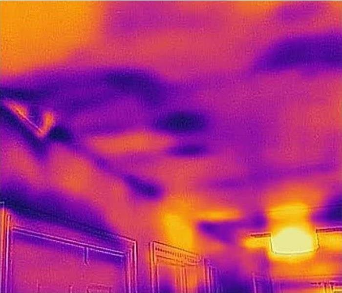 Thermal imagery of hidden water for commercial water restoration project